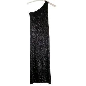 Evening Dress Black Glitter One Shoulder Gown Size S